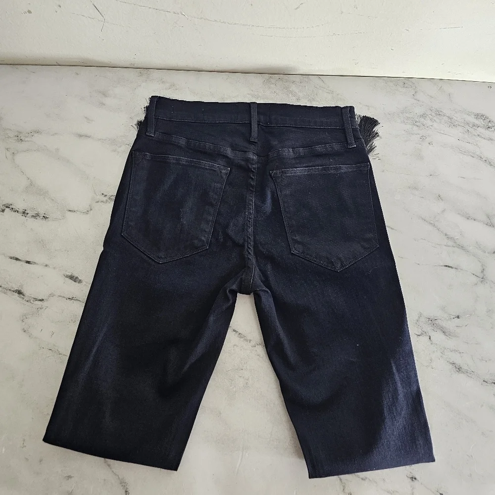Frame Denim Highrise Skinny‎ Dark Blue Fringe Jeans 25 NWT